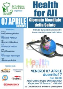 Giornata Mondiale della Salute: all’ex ospedale Di Summa incontro promosso dalla Fondazione Di Giulio